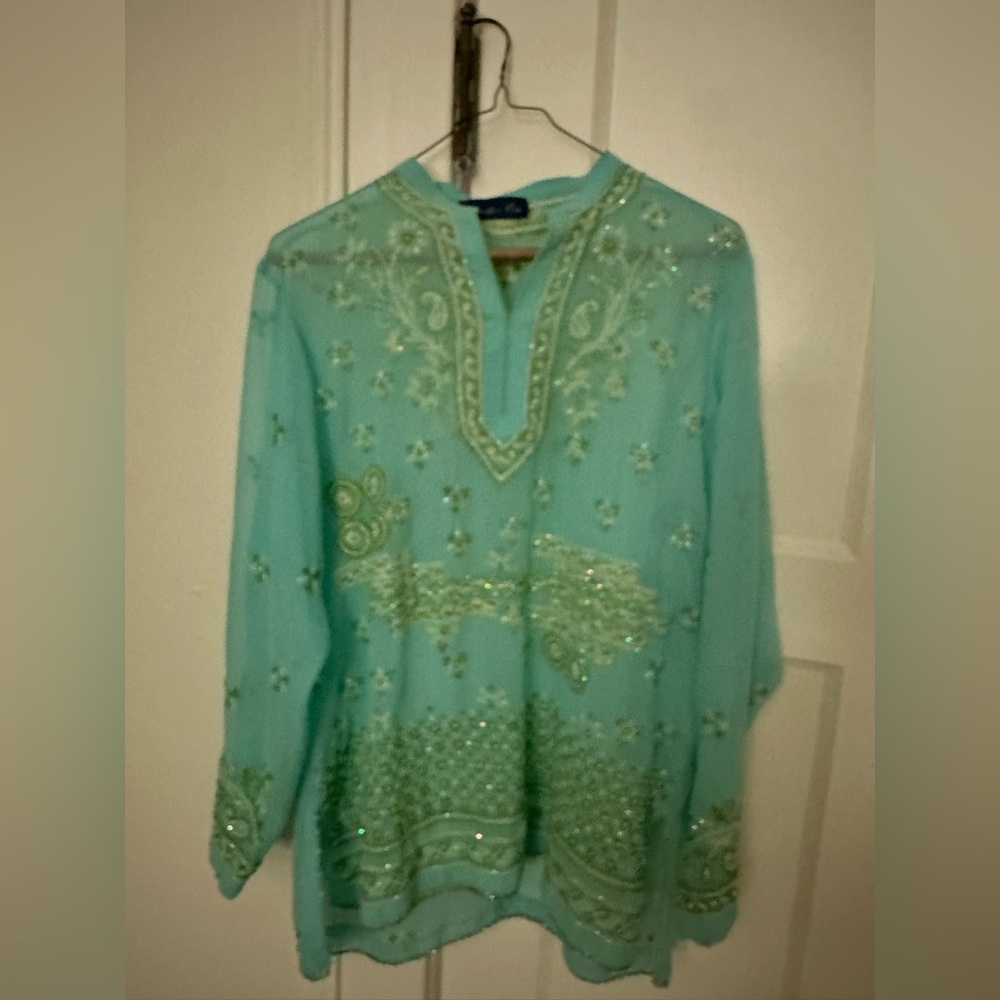 Embellished Seafoam Green Beaded Tunic